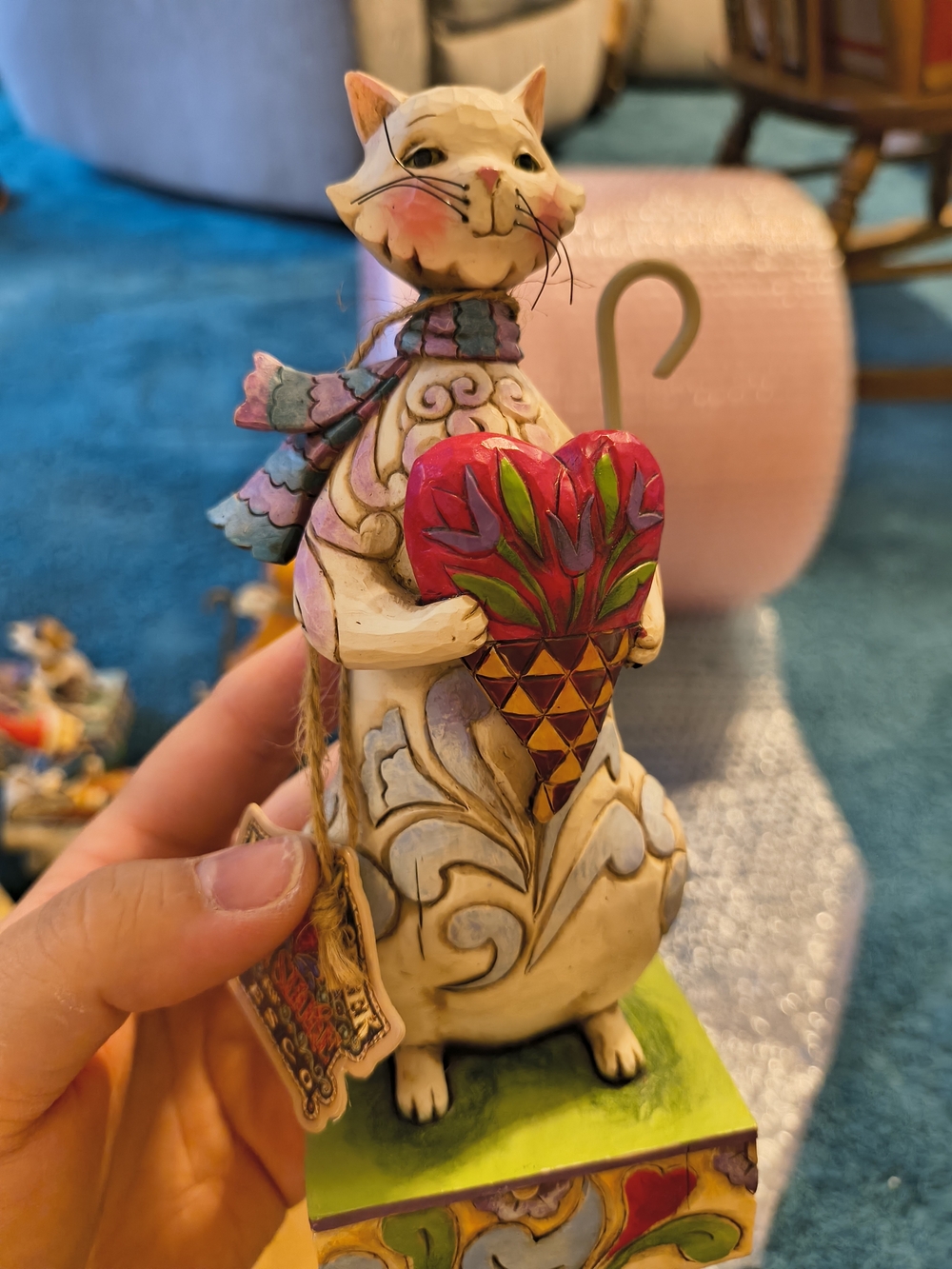 Jim Shore Cream Cat Figurine with Red and Green Heart
